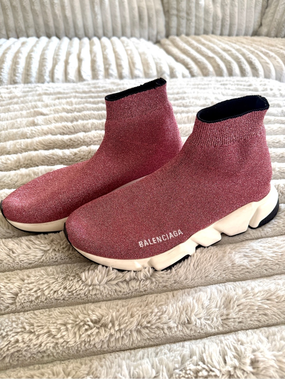 Balenciaga Glitter Sparkle Pink Speed Running Sock Sneakers. Size 40 (US 10)